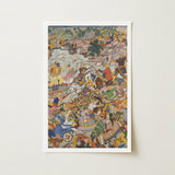 Krishna & Balarama Fighting the Enemy - Harivamsa Art Print / Canvas Vibrant Framed Historical Battle Scene Intricately Detailed, Silence