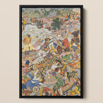 Krishna & Balarma Fighting the Enemy - Harivamsa Art Print / Canvas, 12x18’’ / 31x46cm / Black Frame, Posters Prints Visual Artwork, Toby