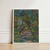 Vibrant Impressionistic Landscape Painting White Frame Lush Green Arnold Peter Weisz, Kubinccan Art Print, Facets, Burnt Ochre