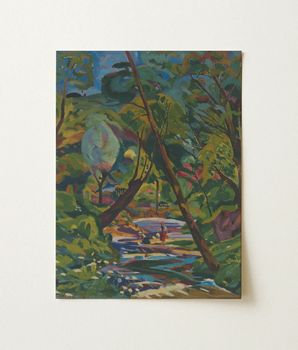 Vibrant Impressionist Landscape Painting Lush Green Trees Stream Arnold Peter Weisz, Kubinccan Art Print, Facets, Burnt Ochre