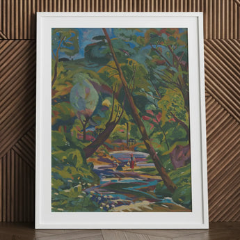Kubinsky Stream - Arnold Peter Weisz Kubinccan Art Print / Canvas White Framed Painting Forest Scene Vibrant Colors Abstract, Facets, Burnt