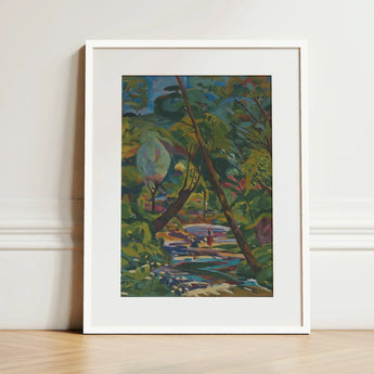 Kubinsky Stream - Arnold Peter Weisz Kubinccan Art Print / Canvas White-framed Vibrant Impressionistic Landscape Lush Green, Facets, Burnt