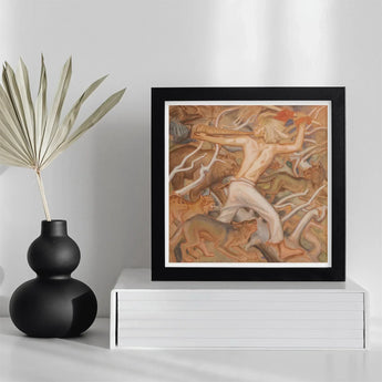 Kullervo Herding His Wild Flocks - Akseli Gallen-kallela Art Print / Canvas Black-framed Artwork Dynamic Nude Figure Motion Amidst Animal,