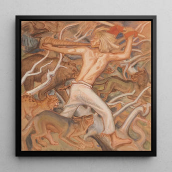 Kullervo Herding His Wild Flocks - Akseli Gallen-kallela Art Print / Canvas Black-framed Artwork Muscular Nude Figure Dynamic Motion