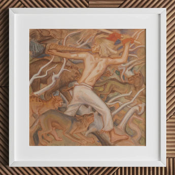 Kullervo Herding His Wild Flocks - Akseli Gallen-kallela Art Print / Canvas Framed Painting Dynamic Nude Figure Motion Amidst Animals,