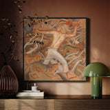 Kullervo Herding His Wild Flocks - Akseli Gallen-kallela Art Print / Canvas Framed Painting Dynamic Nude Figure Motion Amidst Branches,