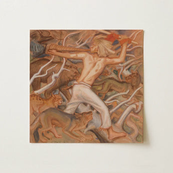 Kullervo Herding His Wild Flocks - Akseli Gallen-kallela Art Print / Canvas Square Painting Dynamic Scene Nude Figure Motion,