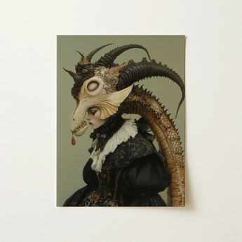 Surreal Portrait Print Woman Ornate Black White Period Frang Bardhi’s Latin-albanian, Dictionary, Gothic Dragon Queen, Art