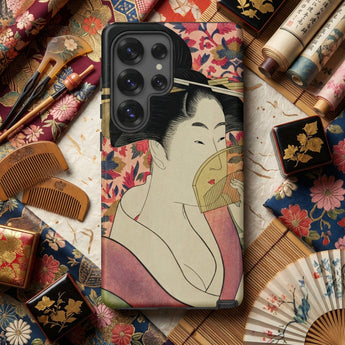 Kushi - Kitagawa Utamaro Ukiyo-e Phone Case Black Phone Case Detailed Illustration Traditional Japanese Geisha Utamaro Kitagawa, Utamaro’s