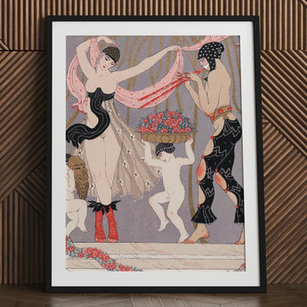 La Danse Des Fleurs - George Barbier 1920s Art Print Deco Framed Two Stylized Figures Black Georges Barbier’s, Mesmerizing Pochoir, Prints