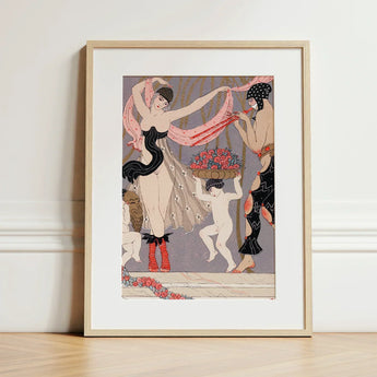 La Danse Des Fleurs - George Barbier 1920s Art Print Deco-style Framed Central Figure Black Pink Georges Barbier’s, Mesmerizing Pochoir,
