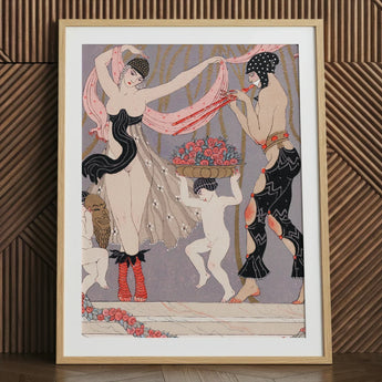 La Danse Des Fleurs - George Barbier 1920s Art Print Deco-style Framed Two Stylized Figures Black Georges Barbier’s, Mesmerizing Pochoir,
