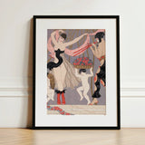 La Danse Des Fleurs - George Barbier 1920s Art Print Deco-style Framed Woman Black Pink Attire Georges Barbier’s, Mesmerizing Pochoir,