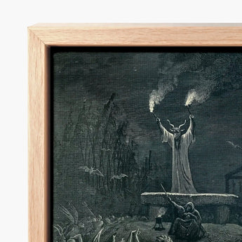 La Danse Du Sabbat - Emile Bayard Art Print / Canvas Framed Wood-framed Artwork Dark Intricate Horned Figure Torches, Officiant Towers,