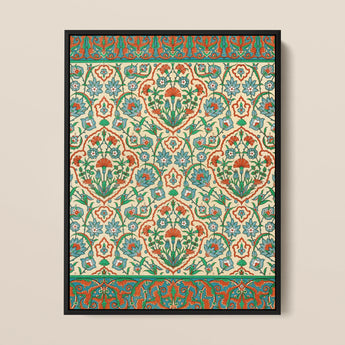 La Decoration Arabe 33 - Emile Prisse D’avennes Framed Canvas, Ornate Floral Geometric Patterned Textile Wallpaper Design Vibrant