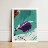 Framed Illustration Stylized Figure Purple Dark Blue Attire Charles Martin’s ?La Morte D’amour’, Avant-garde Allure, Martin Art