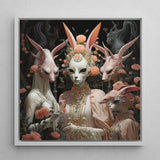 Ladies who Lunch - Alien Renaissance Art Print / Canvas Framed Digital Artwork Four Ethereal Rabbit-faced Figures Adorned Fine Paper, Bold