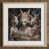 Ladies who Lunch - Alien Renaissance Art Print / Canvas Framed Print Ethereal Scene Alien-like Figures Rabbit Ears Fine Art Paper, Print,