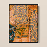 Lady in Waiting - Royal Siam Thai Mural Art Print / Canvas Framed Artwork Vibrant Collage Patterned Textiles Orange Green Captivating,