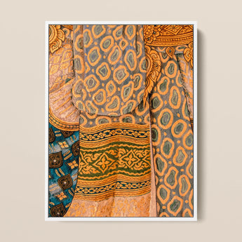 Lady in Waiting - Royal Siam Thai Mural Art Print / Canvas Vibrant Intricately Patterned Textile Bold Orange Teal Paisley Captivating,