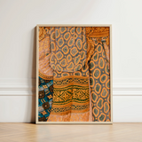 Lady in Waiting - Royal Siam Thai Mural Art Print / Canvas Framed Artwork Patchwork Vintage Textiles Warm Earth Tones Captivating, Gilded