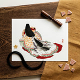 Lady in a Kimono - Kono Bairei Meiji Geisha Art Print / Canvas Delicate Watercolor Illustration Traditional Japanese Geisha Ornate Layered