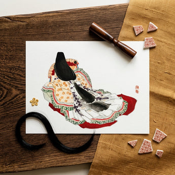 Lady in a Kimono - Kono Bairei Meiji Geisha Art Print / Canvas Delicate Watercolor Illustration Traditional Japanese Geisha Ornate Layered