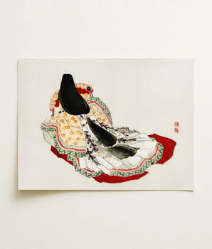 Traditional Japanese-style Illustration Print Black-haired Figure Ornate Layered Kōno Bairei’s Lady, Meiji-era Geisha, Enigmatic Splendor