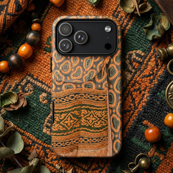 Lady in Waiting - Royal Siam Mural Phone Case Phone Case Intricate Orange Green Paisley Pattern Textured Siamese Court Fashion, Thailand’s