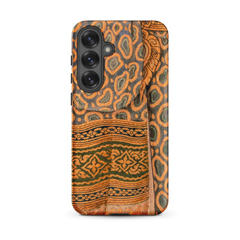 Lady in Waiting - Royal Siam Mural Phone Case Samsung Galaxy S25 Plus / Matte Phone Case Intricate Orange Green Paisley Pattern Detailed