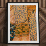 Lady in Waiting - Royal Siam Thai Mural Art Print / Canvas Framed Artwork Vibrant Intricately Patterned Textile Bold Orange Captivating,