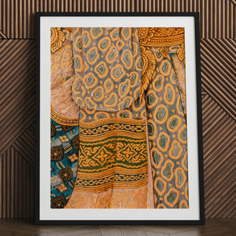 Lady in Waiting - Royal Siam Thai Mural Art Print / Canvas Framed Artwork Vibrant Intricately Patterned Textile Bold Orange Captivating,