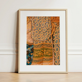 Lady in Waiting - Royal Siam Thai Mural Art Print / Canvas Framed Vibrant Patchwork Textile Intricate Patterns Captivating, Gilded Chambers