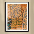 Lady in Waiting - Royal Siam Thai Mural Art Print, Framed Textile Artwork Traditional African Patterns Orange Blue