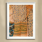 Lady in Waiting - Royal Siam Thai Mural Art Print, Framed Textile Artwork Traditional African Patterns Orange Blue