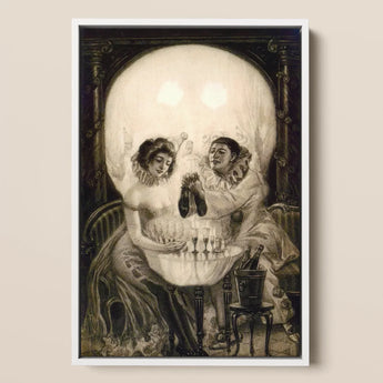 L’amour De Pierrot - Salvador Dali Art Print / Canvas Framed Black-and-white Artwork Two Figures Period Attire Seated Porcelain Skin