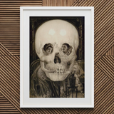 L’amour De Pierrot - Salvador Dali Art Print / Canvas Framed Optical Illusion Artwork Two Figures Table Skull Porcelain Skin Grazing,