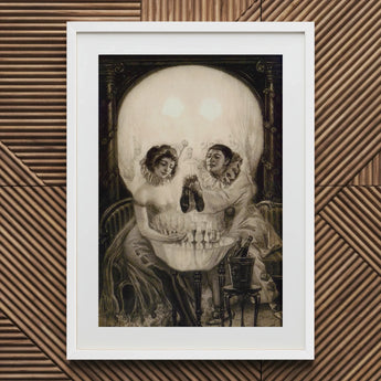 L’amour De Pierrot - Salvador Dali Art Print / Canvas Framed Optical Illusion Artwork Two Figures Table Skull Porcelain Skin Grazing,