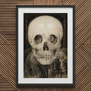 L’amour De Pierrot - Salvador Dali Art Print / Canvas Framed Optical Illusion Artwork Two Women Skull Porcelain Skin Grazing, Gaslight