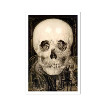 L’amour De Pierrot - Salvador Dali Art Print / Canvas Optical Illusion Artwork Two Women Table Subtly Skull Porcelain Skin Grazing,