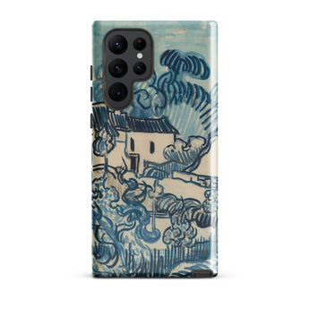 Blue Landscape with Houses - Vincent Van Gogh Phone Case Mobile Cases Blue Cream-colored Phone Case Stylized Landscape Design Reminiscent