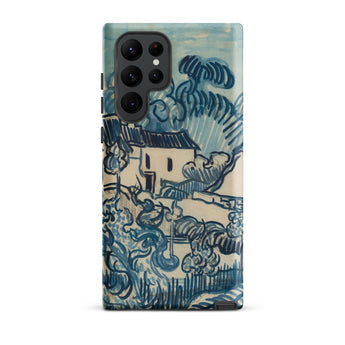 Blue Landscape with Houses - Vincent Van Gogh Phone Case Mobile Cases Phone Case Stylized Blue Cream Landscape Design Reminiscent Gogh’s