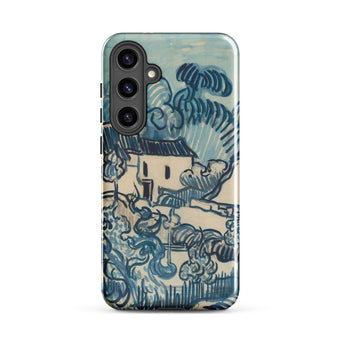 Blue Landscape with Houses - Vincent Van Gogh Phone Case Mobile Cases Phone Case Stylized Blue Beige Landscape Design Reminiscent Gogh’s