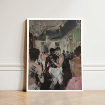 Framed Painting Elegant Ballroom Scene Figures Formal Attire Luxe Vintage Gay, Rave, Desire Waltzes Unbound