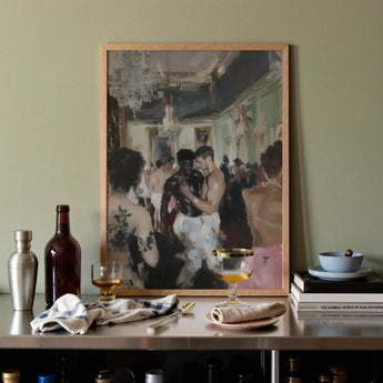 Last Dance - Luxe Vintage Gay Rave Art Print / Canvas Framed Painting Light Wood Frame Elegant Crowded Ballroom Luxe Vintage Gay, Gay Rave,