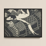 Laziness - Félix Edouard Vallotton Woodcut Art Print / Canvas Black-framed Artwork Stylized Cream-colored Figure Patterned Textiles Bold