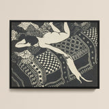 Laziness - Félix Edouard Vallotton Woodcut Art Print / Canvas Black-framed Artwork Stylized Cream-colored Figure Patterned Textiles Bold
