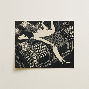 Laziness - Félix Edouard Vallotton Woodcut Art Print / Canvas Black White Linocut Artwork Nude Figure Patterned Textiles Félix, Languid