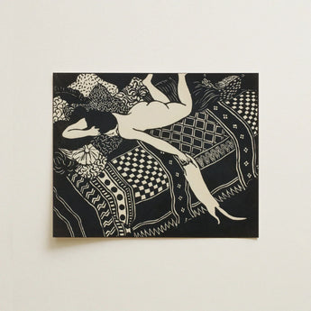 Laziness - Félix Edouard Vallotton Woodcut Art Print / Canvas Black White Linocut Artwork Nude Figure Patterned Textiles Félix, Languid