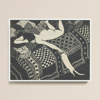 Laziness - Félix Edouard Vallotton Woodcut Art Print / Canvas Black White Linocut Nude Figure Patterned Textiles Félix, Languid World
